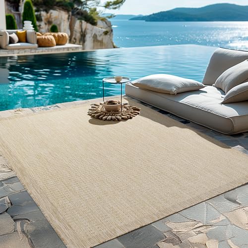 HomebyHome Tapis d'Extérieur Résistant aux Intempéries 240 x 340 cm Beige - Résistant aux UV,...