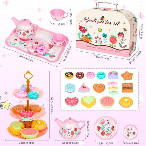 Damcyer Teeservice Kinder, 33 Pcs Tee Service Set Kinder, Teeservice, Teeparty-Set für Jungen und Mädchen, Teeparty Rollenspiel für kleine Mädchen