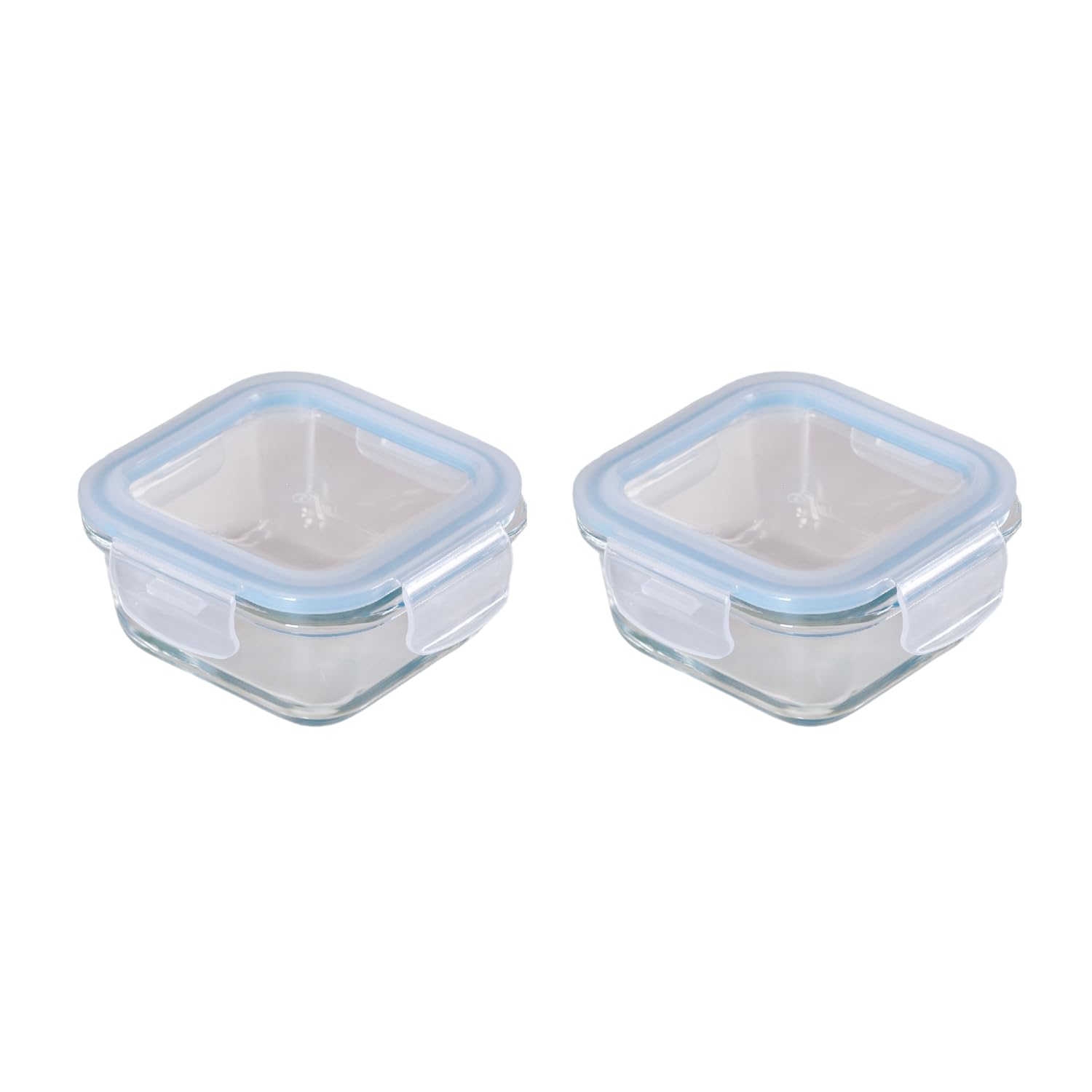 Nestasia Transparent Glass Lunch Box for Women and Men Set of 2 (300ml), Borosilicate, Microwave and Dishwasher Safe, Airtight and Leak-Proof Tiffin Containers with Safety Lock