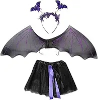 Fantasia Halloween Feminina Adulta Barata Kit Saia com Asa de Morcego