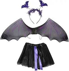Fantasia Halloween Feminina Adulta Barata Kit Saia com Asa de Morcego