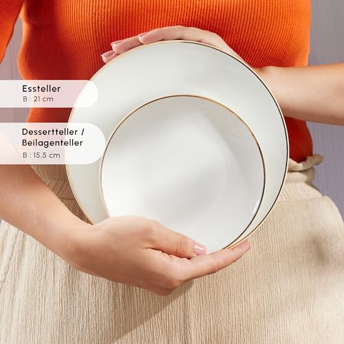 Karaca Marcelo Frühstücks- und Servierset für 6 Personen, 26-teiliges Geschirr Set, Modernes Geschirrset, Keramik Teller Set, Weiß-Gold