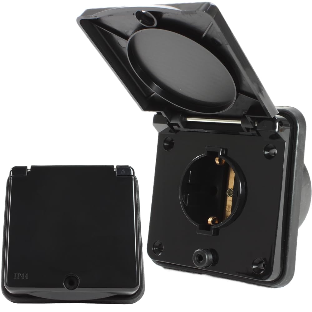 HABA Presa da esterno IP44 Schuko 220-240 V nero per roulotte camper caravan