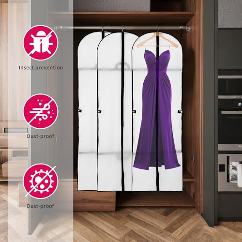 Kleidersäcke 4 Stück Weiß Kleidersack Lang 180cm Wasserdichte und Mottensicher Kleidersäcke mit Reißverschluss Kleiderschutzhülle Geeignet für Langer Rock,Anzüge,Hochzeitskleider,Abendkleider,Mäntel