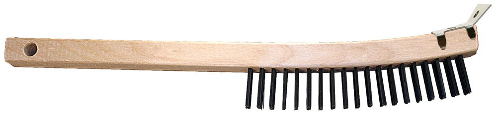 PFERD 85003 Maintenance Hardwood Block Wire Scratch Brush, Curved Handle with Scraper, Carbon Steel Bristles, 3