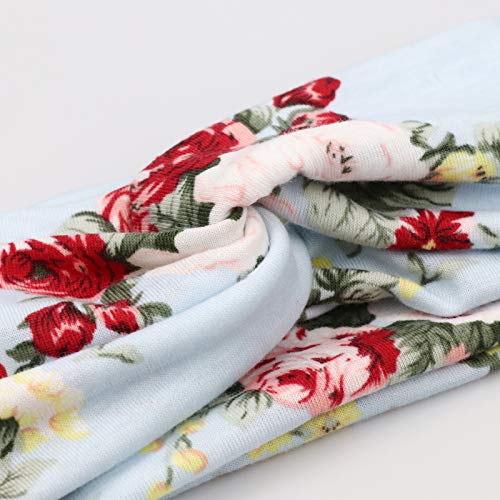 Image of DRESHOW 6 Pack Boho Cotton Non-Slip Headbands for Women Girls Yoga Workout Running Knotted Turban Floral Elastic Head Wrap