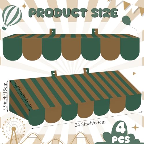 Image of Tallew 4 Pcs 3D Circus Awning Wall Decoration Carnival Awning for Halloween Carnival Theme Party Classroom Decorations(Brown and White)