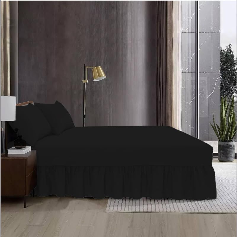 Fit Even Bedding Valence Sheet Collection - Soft Brushed Polycotton, Easy Wrap Elastic, Extra Deep Frilled with a Drop of 40cm (Single, Black)