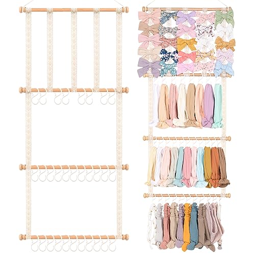 Image of POVETIRE Baby Headbands Holder, Hair Bows Organizer for Baby Girls Hair Accessories Storage Hanging Display Stand for Wall Room Nursery Decor