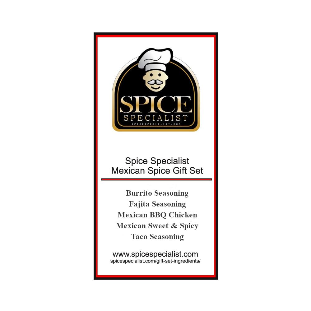Mexican Spice Gift Set - Contains: 5 different spice jars (1 each of: Burrito spice, Mexi Sweet & Spicy Blend, Taco seasoning, Fajita Seasoning and Mexican BBQ seasoning.)