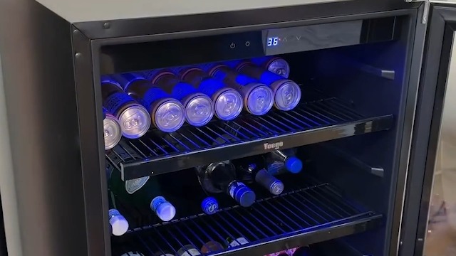 Image of Yeego 12 Inch Beverage Refrigerator - 60 Cans Compact Beverage Cooler with Glass Door, Under Counter Drink Fridge Built-In or Freestanding for Soda, Beer & Wine, Office, Kitchen or Home Bar