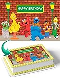 CAKECERY Sesame Street Elmo Cookie Monster SS Edible Cake Image Topper Birthday Cake Banner 1/4 Sheet