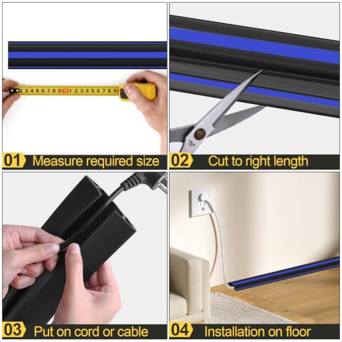 Image of MYFAMIREA 10FT Floor Cord Cover Heavy Duty Cord Cover for Wire on Floor | Outdoor Cable Covers Protector with 3 Channels, Extension PVC Wire Covers Hider Management for Home Office, Blue and Black