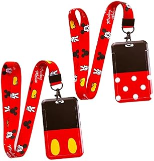 BESTZY 2pcs Mickey Lanyard with Card Holder, Lanyard Neck Strap Badge Lanyard for Kids, Mickey Minnie Lanyard with Detachable Card Holders for Office School Supplies, ID Card, Keys