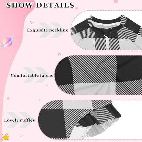 Girls One Piece Swimsuits Long Sleeve Swimsuit Zipper Bathing Suits White Black Plaid3