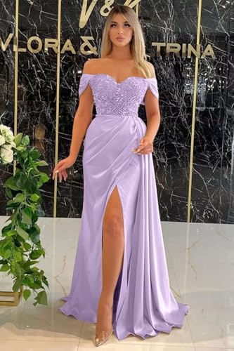 Off Shoulder Prom Dresses Long Mermaid Ball Gown 2024 Satin Beaded Slit Bridesmaid Formal Evening Dress for Women4
