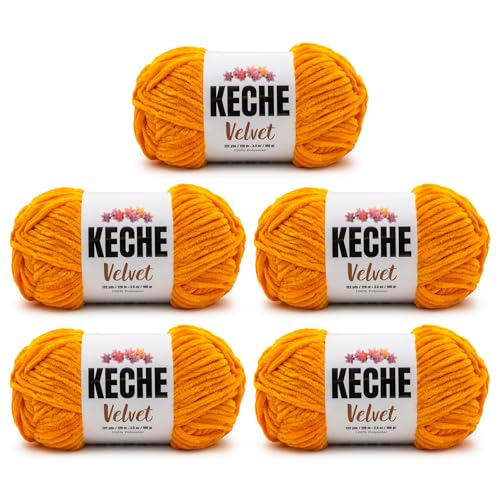 Image of Keche Velvet Yarn for Crocheting, Soft Chenille Bulky Baby Blanket Amigurumi Yarn 100 gr (132 yds) (Mustard, 5 SKEINS)