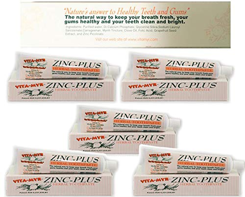 5 Pack Vita-Myr Oral Care Zinc+ Toothpaste - All-Natural, Safe, and Effective Oral Care Solution - 4 Ounce Each