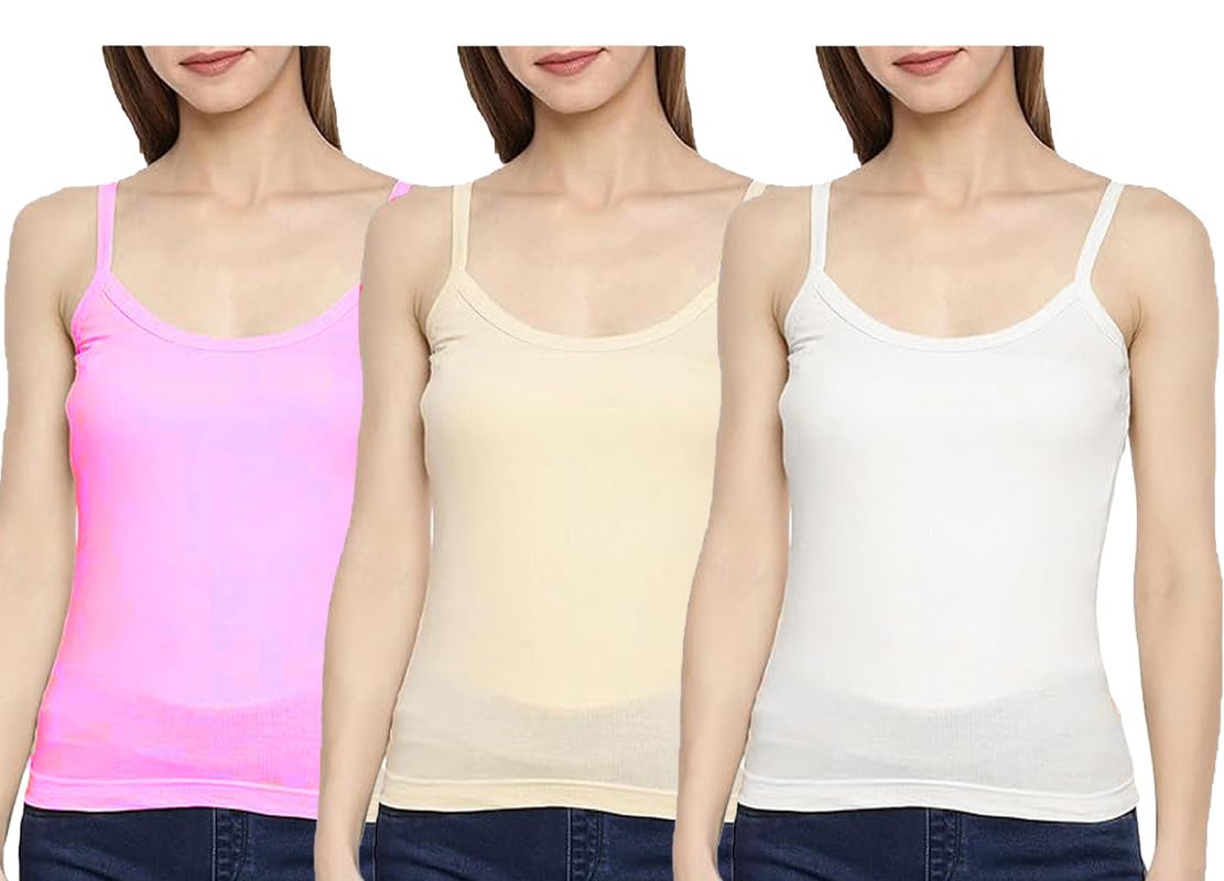 Fox World Womens/Girls Cotton Folding Strap Slip Camisole Pack of 3-image-34
