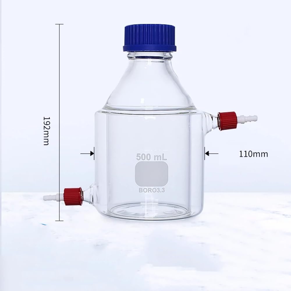 Botella agitadora de vidrio de borosilicato de doble capa - Reactor agitador magnético con boquillas roscadas(1000ml)
