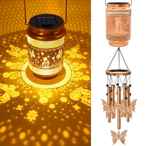 Image of Butterfly Solar Wind Chimes for Outside, Gifts for Mom Women Grandma Birthday Memorial Teacher, 32 inch Windchimes Outdoor Decor Hanging Solar Lantern for Garden Porch Patio Backyard