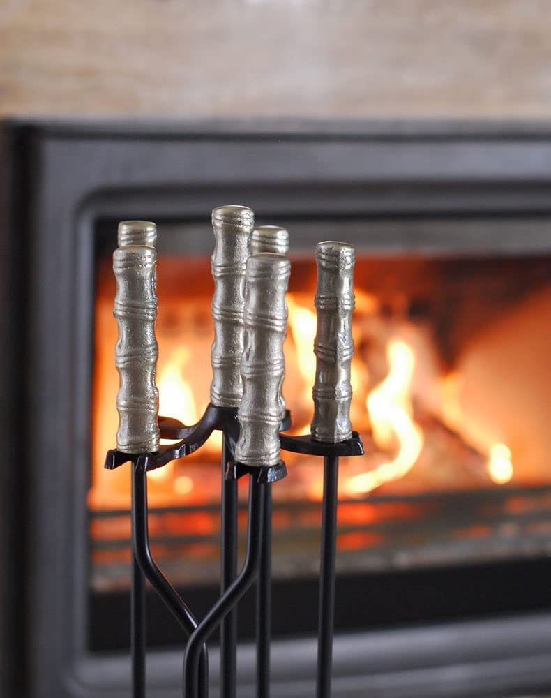 Attrezzo per caminetto Set di Attrezzi per caminetto in Lega di Ferro battuto in Stile Classico, Kit di Attrezzi per braciere da 5 Pezzi, Set di Attrezzi per Stufa per Interni ed Esterni, Kit di