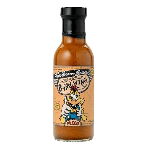 TorchBearer Sauces Buffalo Wing Sauce 12 Fl Oz - Nivel de calor 3 - Suave - Todo Natural, Vegano, Sin Extractos, Hecho en Estados Unidos