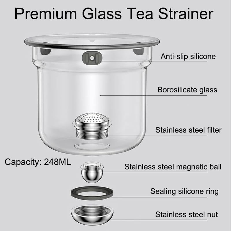 Enchanti Tea Pot, Magic Teapot mit Infuser, Wassertrennung, Borosilicate-Glas, SUS304 Edelstahl, 600 ML, Klar