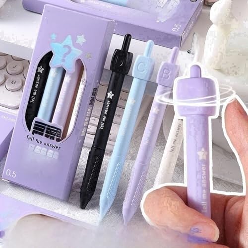 T-shin Answer Spinner Ballpoint Pens,4 Pcs Multiple Choice Rollerball Press Pens,0.5mm Quick-Dry,Soft Grip,Top Spinner (A/B/C/D),Fun Decision-Maker Tool for Study,Games & Gifts(Modern-Tell me answer)