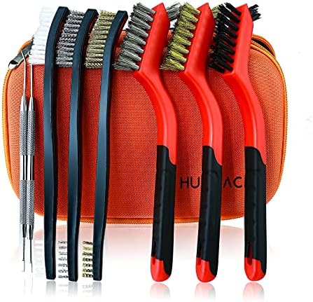 HUNTACE Small Wire Brush Set - Brass/ Stainless Steel/ Nylon Brushes for Cleaning Rust Removal, Dirt, Paint Scrubbing Wire Brush Set Double-Ended Cleaning Pick
