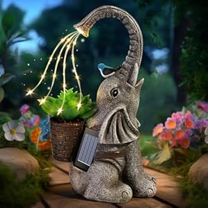 Eletorot Solar Elephant Garden Statues Lights: Garden Decor Elephant Figurines, Yard Decorations for Outdoor, Elephant Gifts for Women Mom Grandma