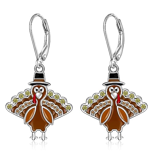 Thanksgiving Earrings Turkey Earrings for Women Sterling Silver Fall Thanksgiving Day Turkey Dangle Earring Jewelry Friends Holiday Christmas Gifts