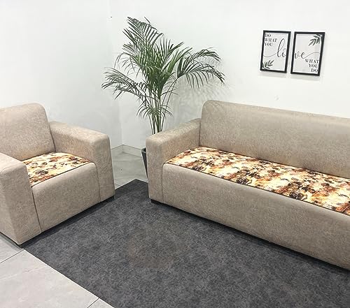 Image of Printed seat Cover for Sofa 2 Seater with Heavy Antiskid Backing & Easily Machine Washable Sofa seat Runner for Couch or Home Living Area (22 X 48 Inches) Brown
