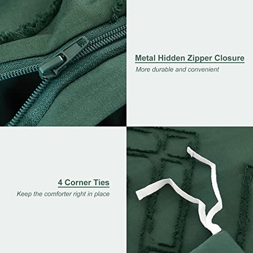 Powdion Tufted Duvet Cover Green King Bedding Duvet Cover Set With Jacquard Embroidery Geometric Design, 3 Pcs Boho Duvet Cover Set With Zipper Closure & Ties, Shabby Chic For All Seasons 104''X90'' #TOP4