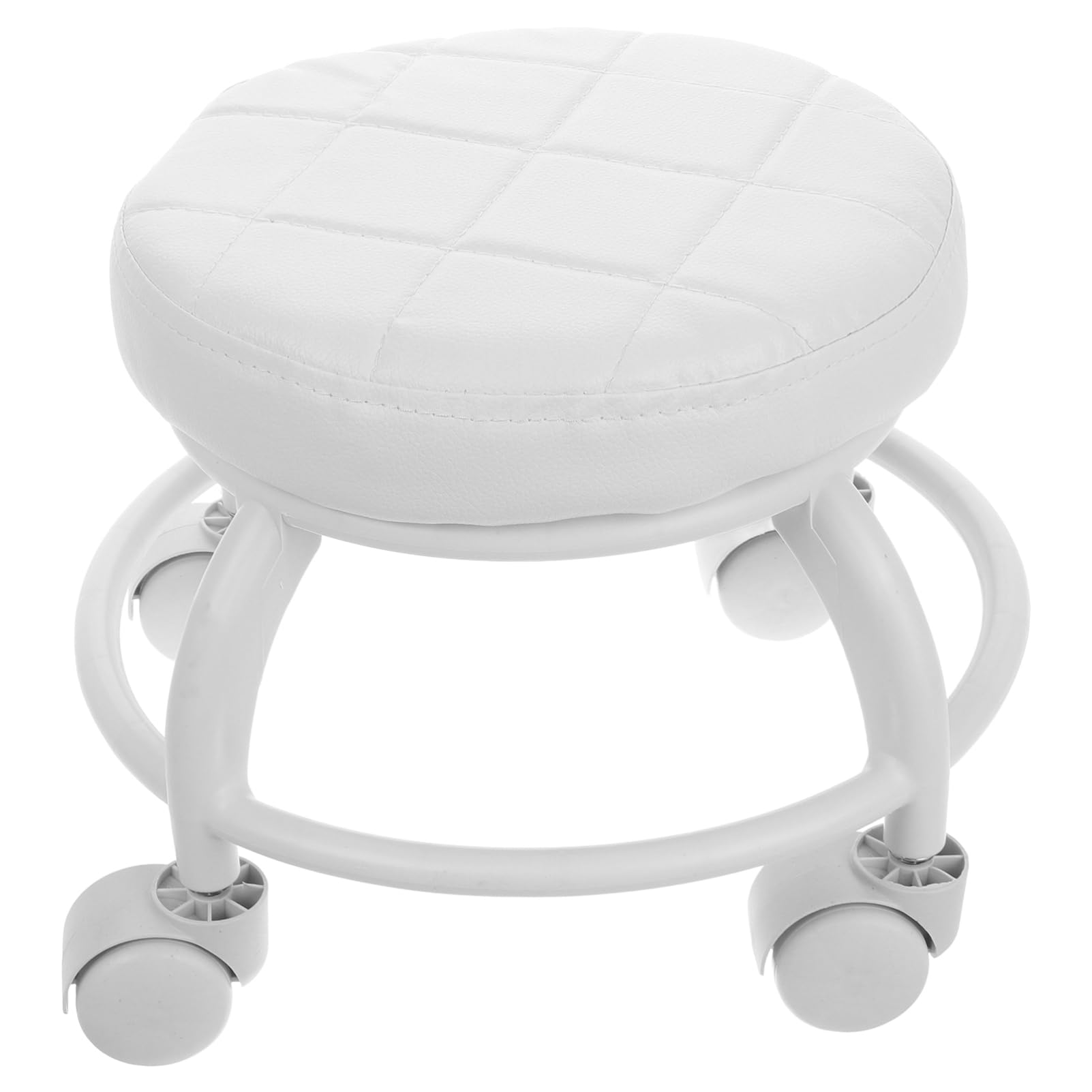 Gogogmee Elegant White Rolling Stool with Wheels Low Swivel Seat for Salon Nail Spa Shoe Changing Durable Cushioned Design and Effortless Mobility
