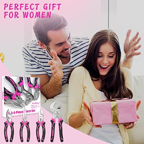 4Pc Pliers Set, Premium Cr-V/Cr-Ni Pink Pliers Tool Sets For Women, With Long Nose Plier, Slip Joint Plier, Groove Joint Plier And Diagonal Plier, For Basic Repair #TOP7