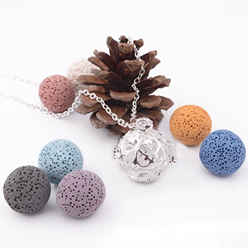 EUDORA Aroma Lava Stone Vintage Aromatherapy Essential Oil Diffuser Necklace Pendant, 24" + 7PCS Rocks
