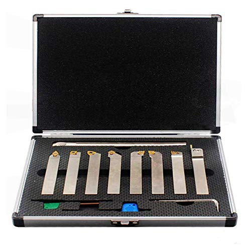 OSCARBIDE 9 Pieces/Set,1/2Indexable Carbide Lathe Turning Tool Holder and Boring Bar Set CNC Heavy-Duty Nickel Plated Lathe Bit Set for Turning Grooving Threading Cut Off