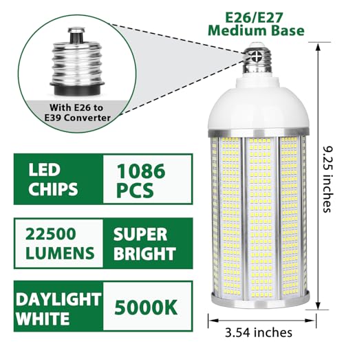 Image of 150W LED Corn Bulb, 22500LM Super Bright LED Bulb, Equivalent 600W MH HPS HID CFL, 5000K Daylight White, E26 /E39 Mogul Base LED Bulb for Commercial Industrial Lighting Warehouse Workshop Garage