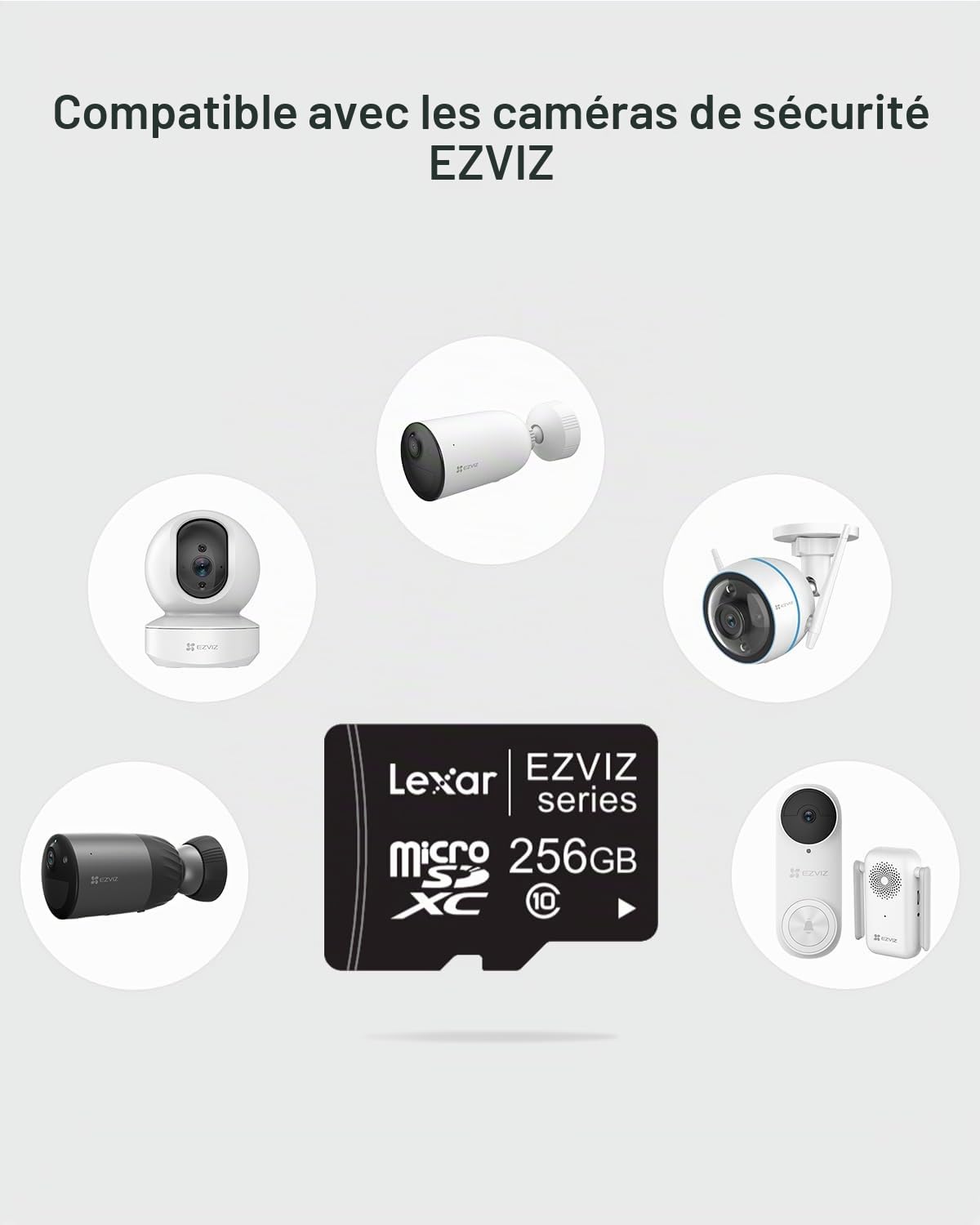 EZVIZ Carte mémoire Ultra Micro SDXC Classe 10 256 Go compatible avec caméras de sécurité EZVIZ (carte SD 256 Go
