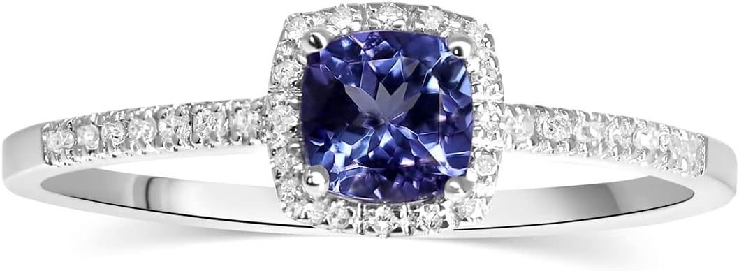 14K White Gold Halo 5mm Cushion Tanzanite with 1/8CT Diamonds Gorgeous Engagement Ring
