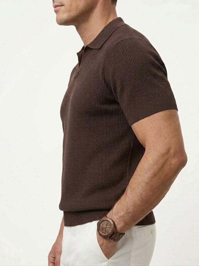 Camisetas Polo para Hombre Manga Corta Cuello Johnny Knit Casual Sin Botones para Golf miniatura 4