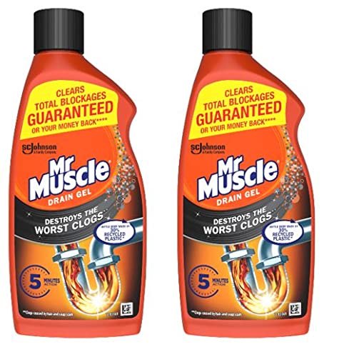 Mr Muscle Drain Unblocker, Sink & Drain Cleaner, Heavy Duty Power Gel, 2 x 500 ml