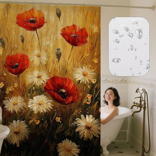Shower curtain imperméable polyester tissu lavable et rideau de douche fleuri - 4