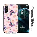 Nuouxoco for TCL Stylus 5G (T779W) Phone Case with Lanyard Strap Flowers Butterfly Design Shockproof