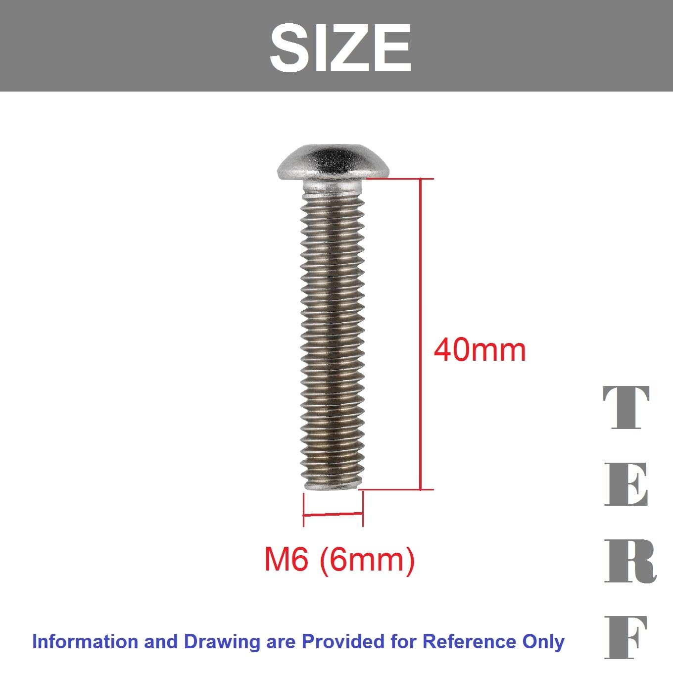 TERF® M6 X 40mm Hex Socket Cap Button Head Machine Screws Stainless Steel A2 (304) Machine Screw M6 (6mm) X 40mm Allen Key Hexagonal Socket Button Head Bolts - Image 3