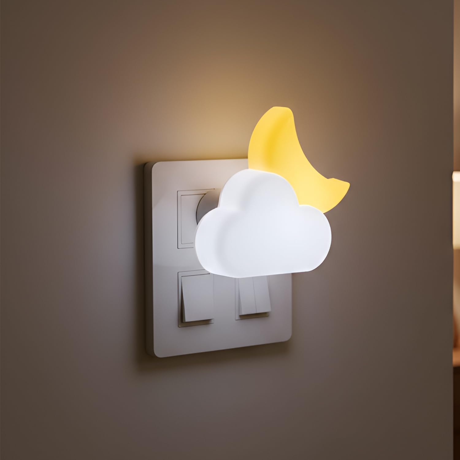 Plug-in Night Moon Cloud Night Lamp for Kids & Adults, Cute Moon Design LED Bedside Table Lamp, Decorative Night Light for Bedroom, Nursery, Living Room & Home Decor