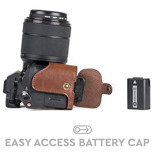 MegaGear Ever Ready Leather Half Case and Strap for Sony Alpha A7S II, A7R II, A7 II - Dark Brown - MG1124