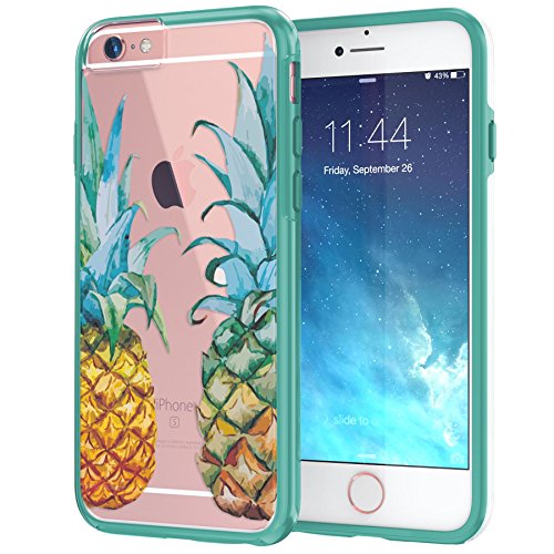 True Color Case Compatible with iPhone 6/6s Case, Translucent Tropical Watercolor Pineapples Printed on Clear Hybrid Cover Hard + Soft Slim Thin Durable Protective Shockproof TPU Bumper Cover - Teal