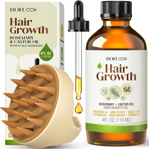 Bofuoos Rizinusöl Bio Haare Rosmarinöl Haare Wachstum 118ml + Kopfhaut Massagebürste 100% Natürlich Castor Oil Wachstumsfördernd Pflegt Trockenes Strapaziertes Haar Gegen Haarausfall